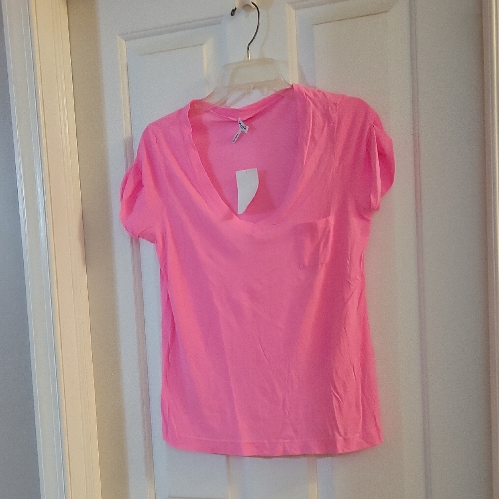 Splendid Neon Pink ink V-Neck Short Sleeve Women's Top Small